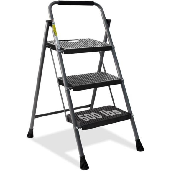 3 Step Ladder, GOLYTON Folding Step Stool with Anti-Slip Wide Pedal &  Handgrip - Picture 1 of 7